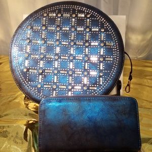 Metallic  blue 2 pc Handbag